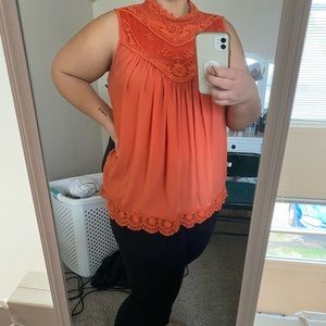 High Neck Lace Detail Sleeveless Blouse